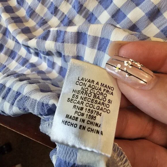 Calista Tiered Gingham Checked Midi Dress w/Pockets Blue Cottagecore Modest S - Picture 9 of 12